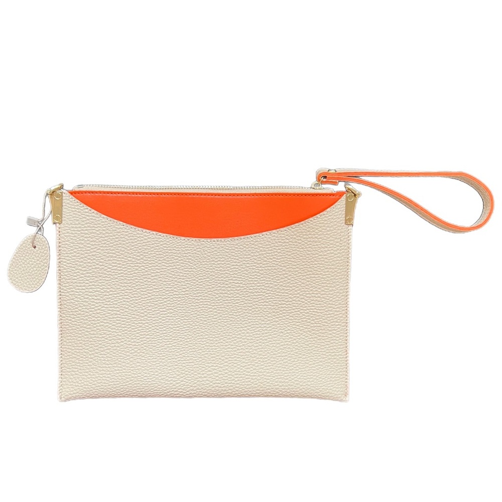 Piper Cream Pebbled Wristlet with Orange Trim